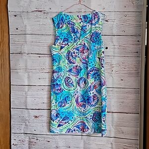 Aryeh Tunic Dress - Blue, Green, Coral Seashells.  XL